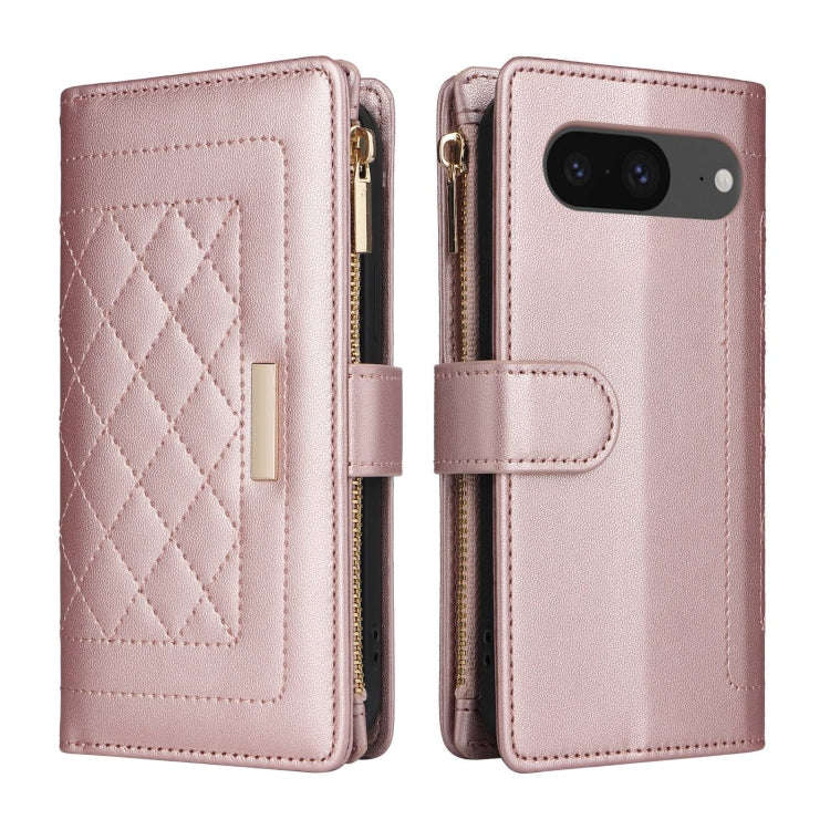 For Google Pixel 8 Crossbody Zipper Wallet Rhombus Leather Phone Case(Rose Gold)