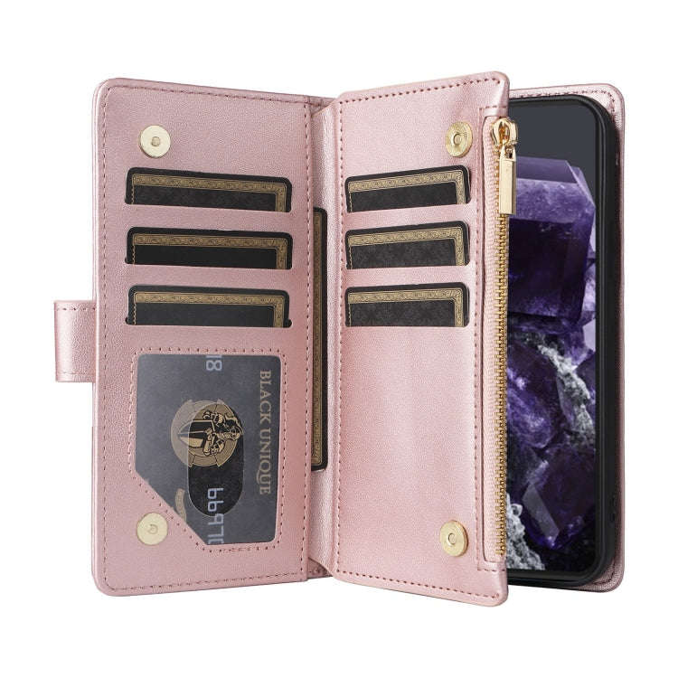 For Google Pixel 8 Crossbody Zipper Wallet Rhombus Leather Phone Case(Rose Gold)