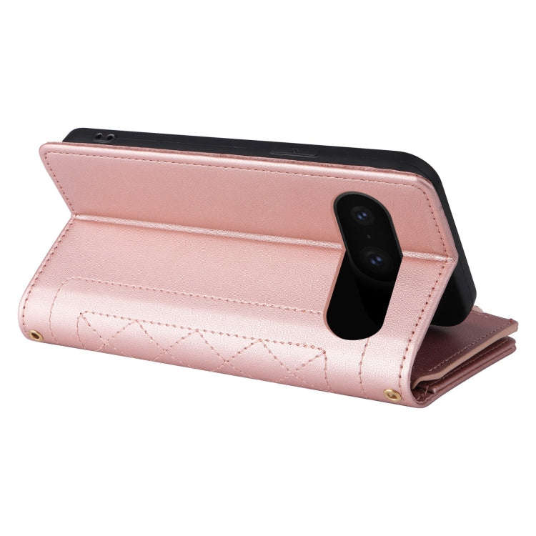 For Google Pixel 8 Crossbody Zipper Wallet Rhombus Leather Phone Case(Rose Gold)