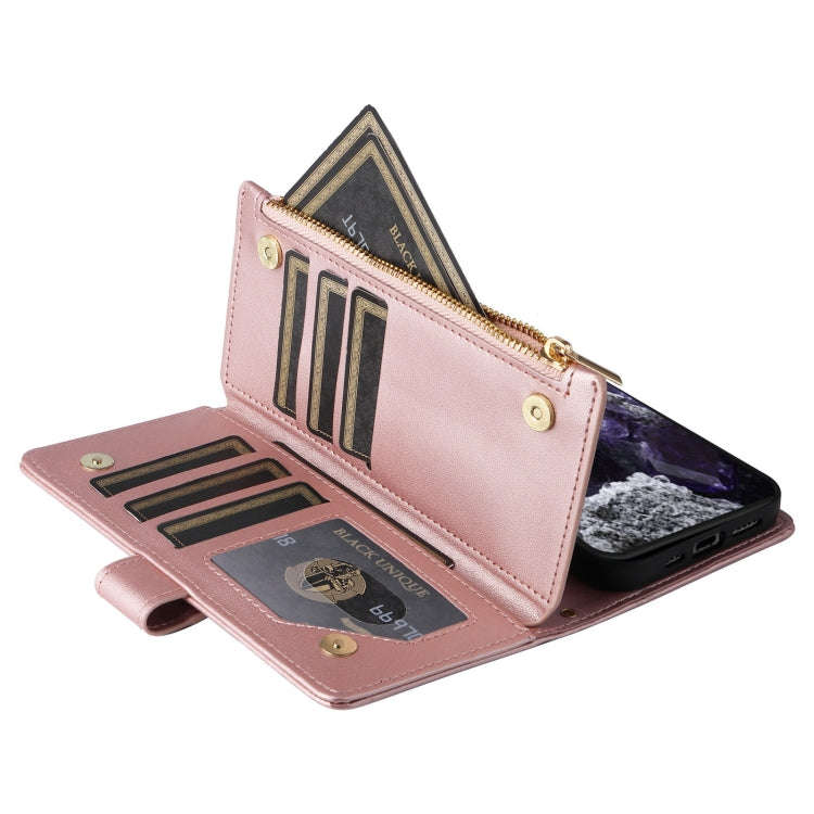 For Google Pixel 8 Crossbody Zipper Wallet Rhombus Leather Phone Case(Rose Gold)