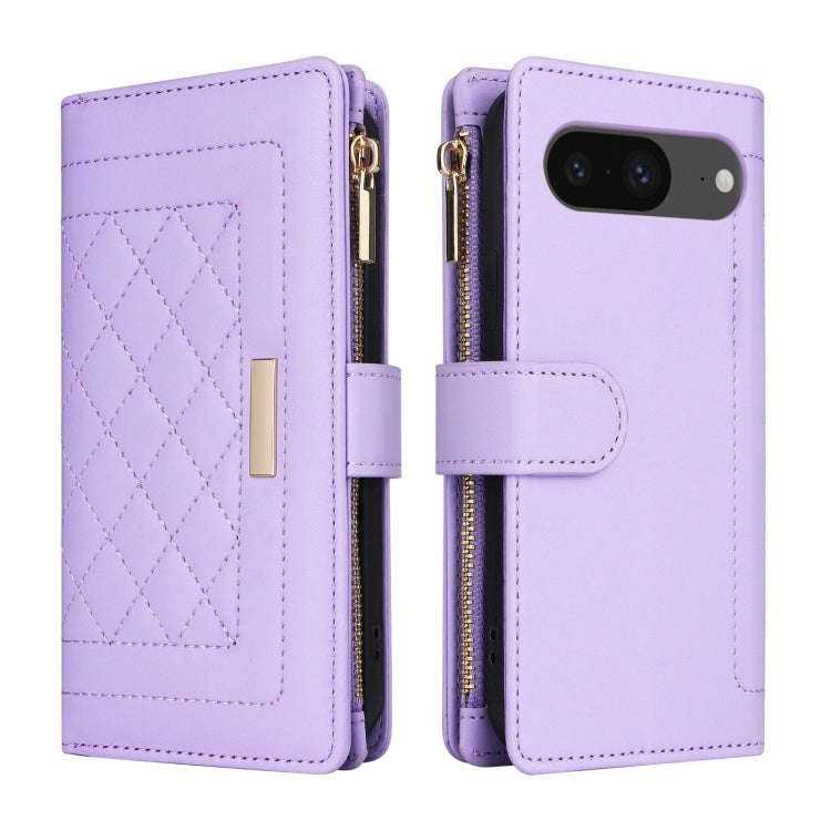 For Google Pixel 8 Crossbody Zipper Wallet Rhombus Leather Phone Case(Purple)