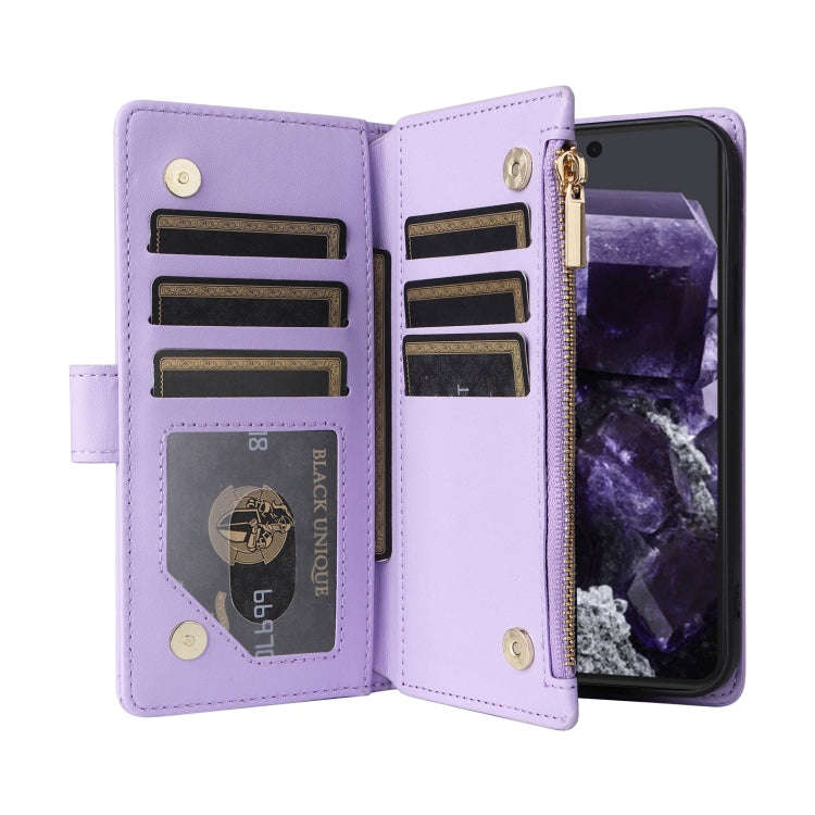 For Google Pixel 8 Crossbody Zipper Wallet Rhombus Leather Phone Case(Purple)