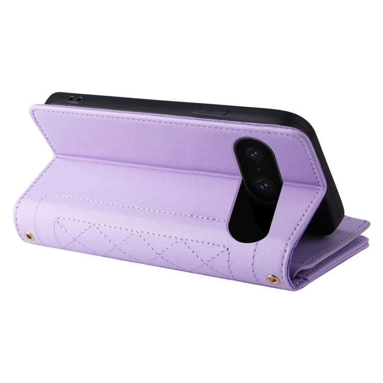 For Google Pixel 8 Crossbody Zipper Wallet Rhombus Leather Phone Case(Purple)
