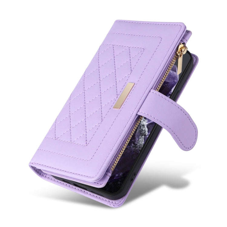 For Google Pixel 8 Crossbody Zipper Wallet Rhombus Leather Phone Case(Purple)