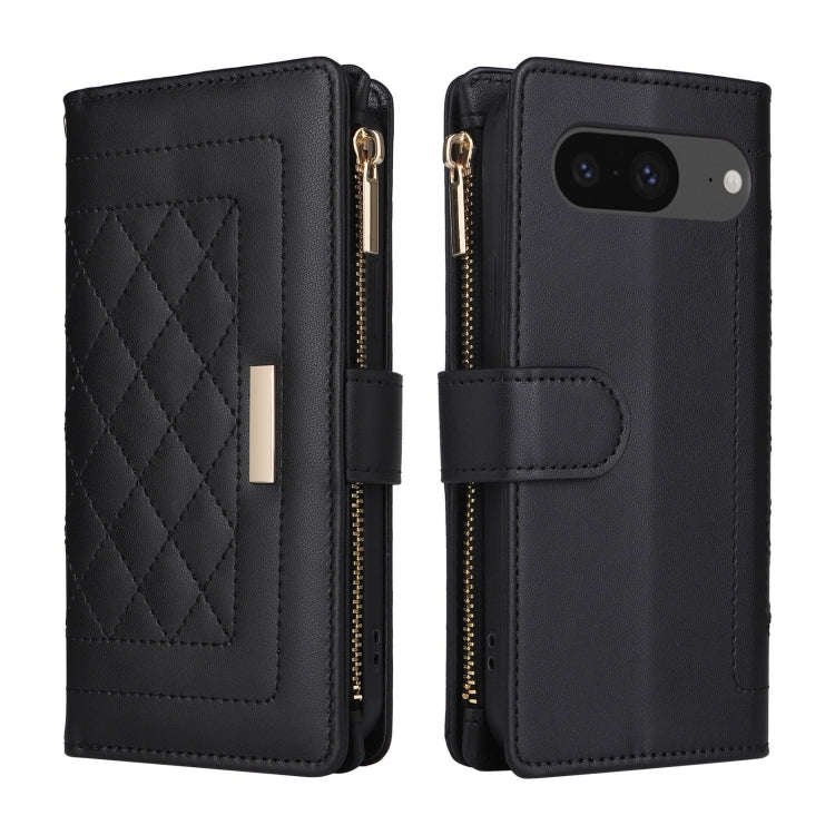 For Google Pixel 8 Crossbody Zipper Wallet Rhombus Leather Phone Case(Black)