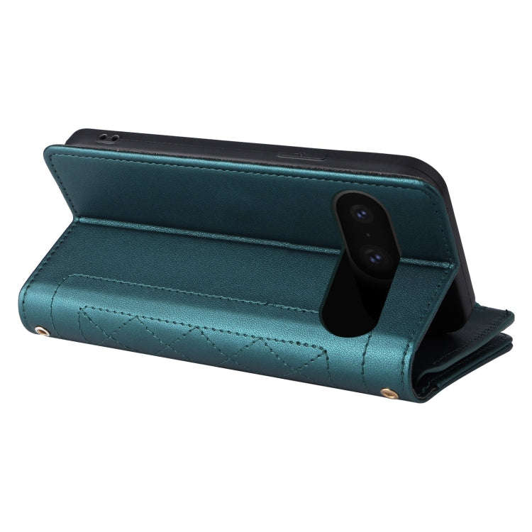 For Google Pixel 8 Crossbody Zipper Wallet Rhombus Leather Phone Case(Green)