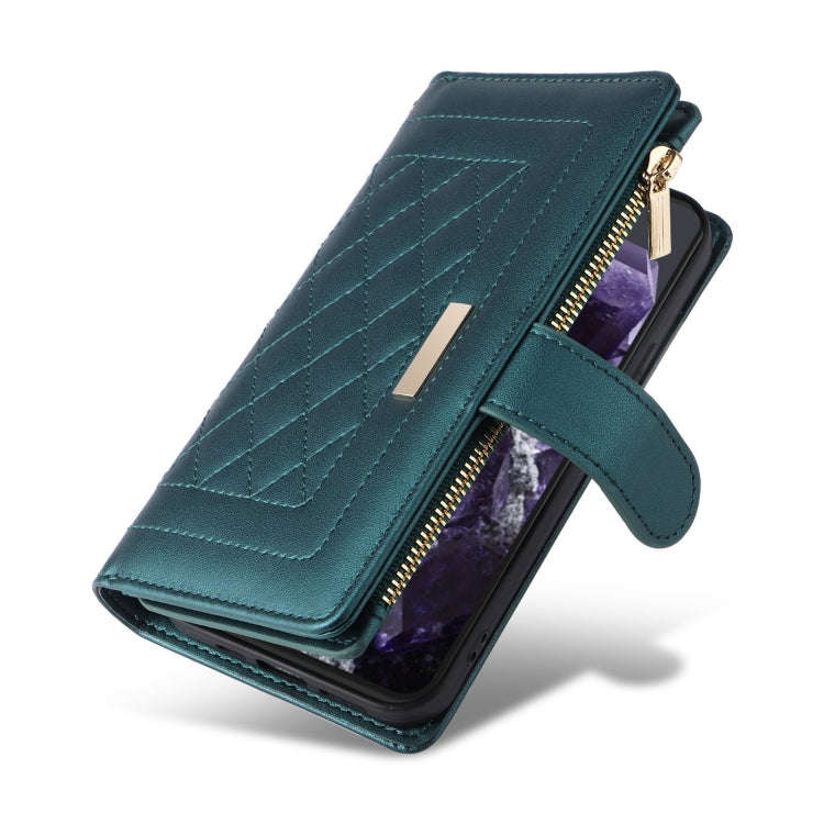 For Google Pixel 8 Crossbody Zipper Wallet Rhombus Leather Phone Case(Green)