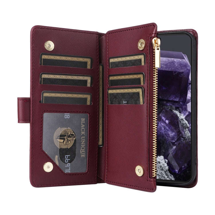 For Google Pixel 8 Crossbody Zipper Wallet Rhombus Leather Phone Case(Wine Red)