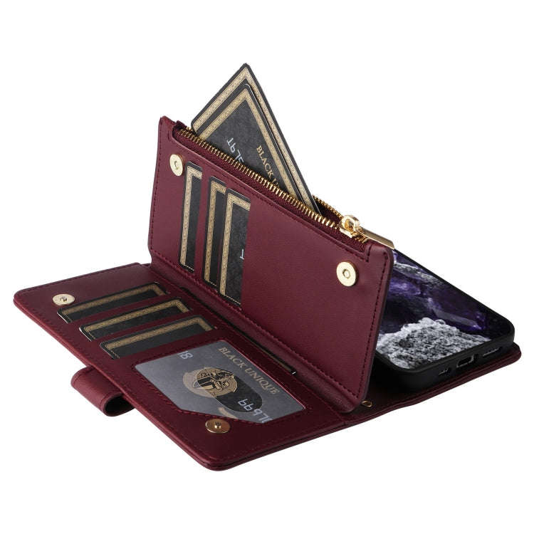 For Google Pixel 8 Crossbody Zipper Wallet Rhombus Leather Phone Case(Wine Red)
