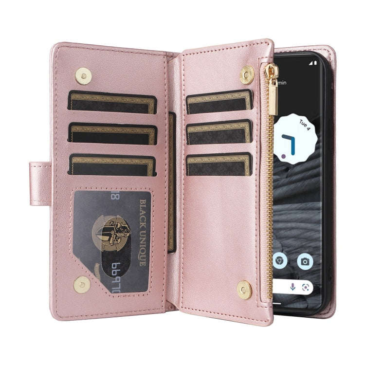 For Google Pixel 7 Crossbody Zipper Wallet Rhombus Leather Phone Case(Rose Gold)