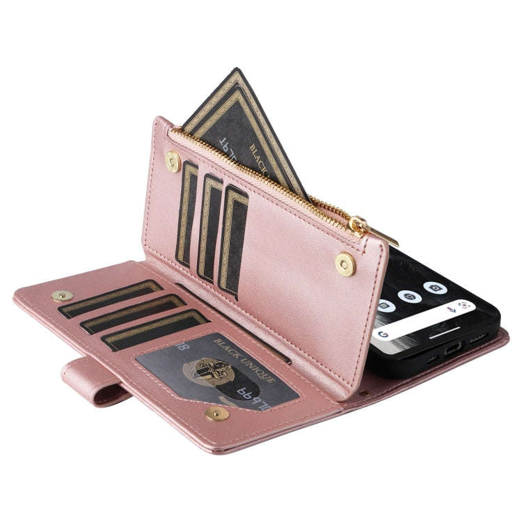 For Google Pixel 7 Crossbody Zipper Wallet Rhombus Leather Phone Case(Rose Gold)