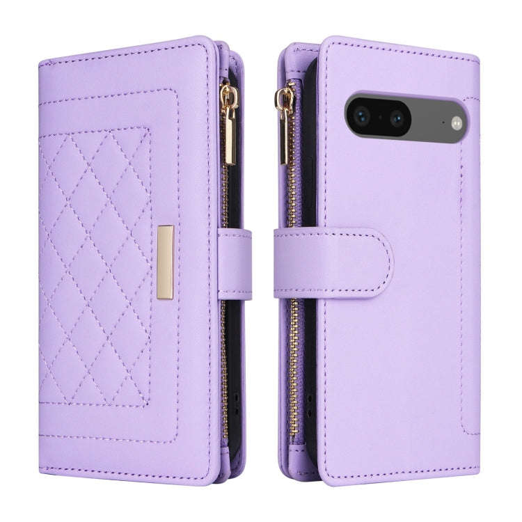 For Google Pixel 7 Crossbody Zipper Wallet Rhombus Leather Phone Case(Purple)