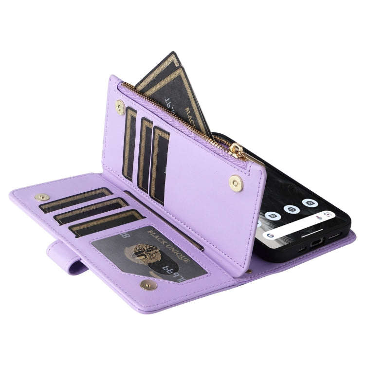For Google Pixel 7 Crossbody Zipper Wallet Rhombus Leather Phone Case(Purple)