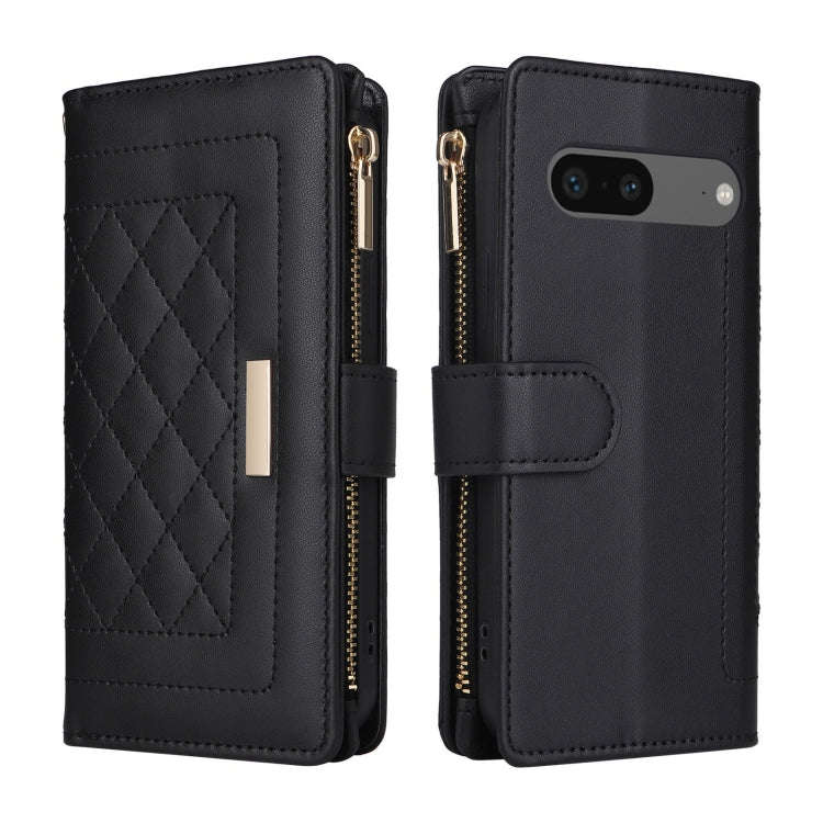 For Google Pixel 7 Crossbody Zipper Wallet Rhombus Leather Phone Case(Black)
