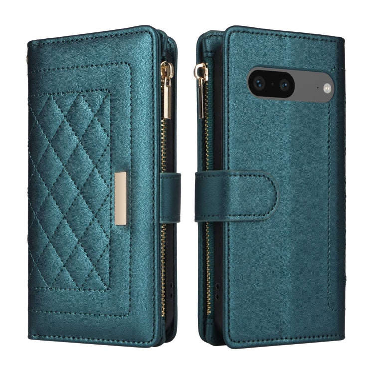 For Google Pixel 7 Crossbody Zipper Wallet Rhombus Leather Phone Case(Green)