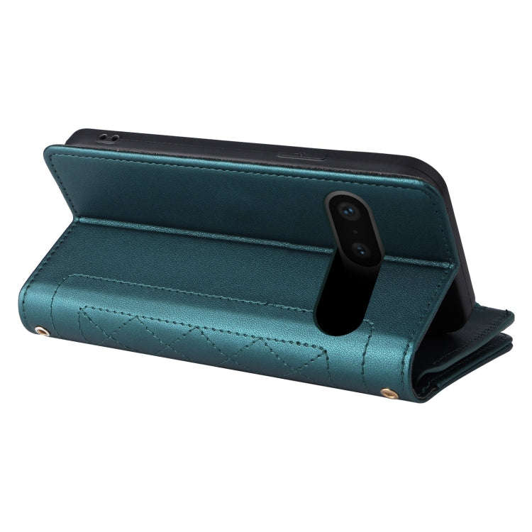 For Google Pixel 7 Crossbody Zipper Wallet Rhombus Leather Phone Case(Green)