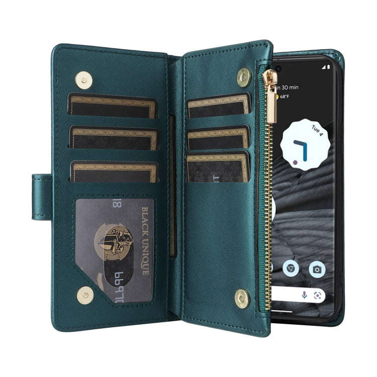 For Google Pixel 7 Crossbody Zipper Wallet Rhombus Leather Phone Case(Green)