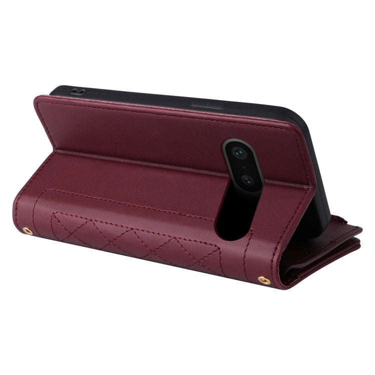For Google Pixel 7 Crossbody Zipper Wallet Rhombus Leather Phone Case(Wine Red)