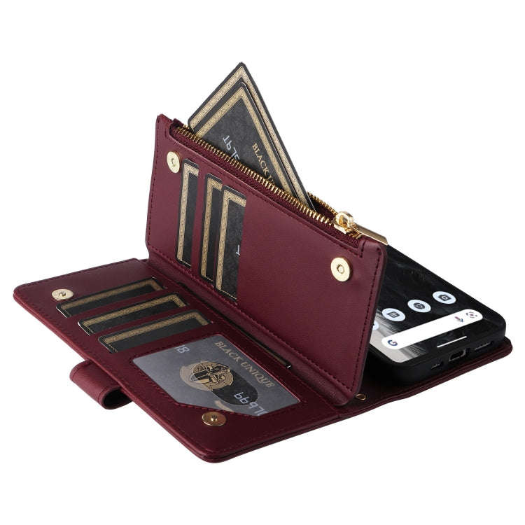 For Google Pixel 7 Crossbody Zipper Wallet Rhombus Leather Phone Case(Wine Red)