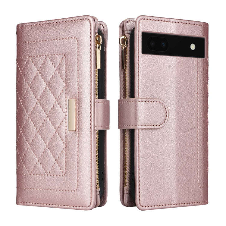 For Google Pixel 7a Crossbody Zipper Wallet Rhombus Leather Phone Case(Rose Gold)