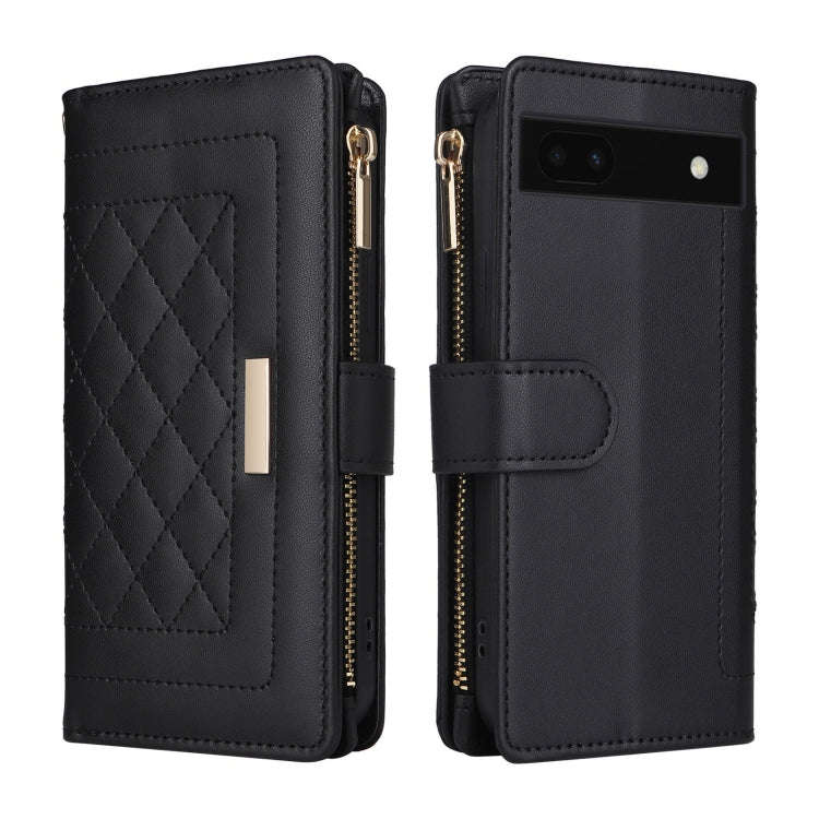 For Google Pixel 7a Crossbody Zipper Wallet Rhombus Leather Phone Case(Black)