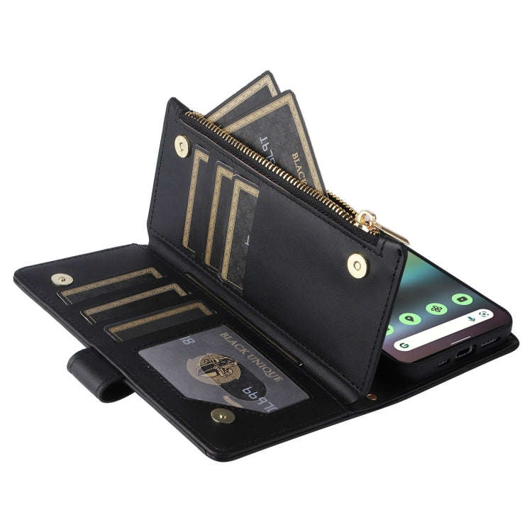 For Google Pixel 7a Crossbody Zipper Wallet Rhombus Leather Phone Case(Black)