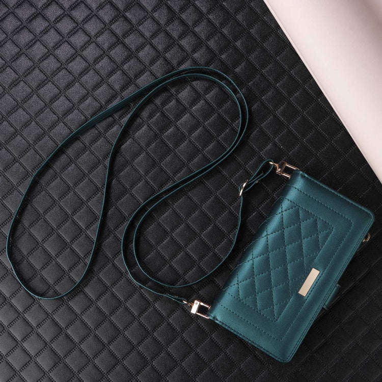 For Google Pixel 7a Crossbody Zipper Wallet Rhombus Leather Phone Case(Green)