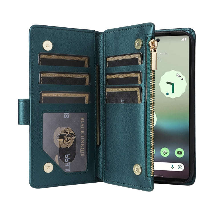 For Google Pixel 7a Crossbody Zipper Wallet Rhombus Leather Phone Case(Green)