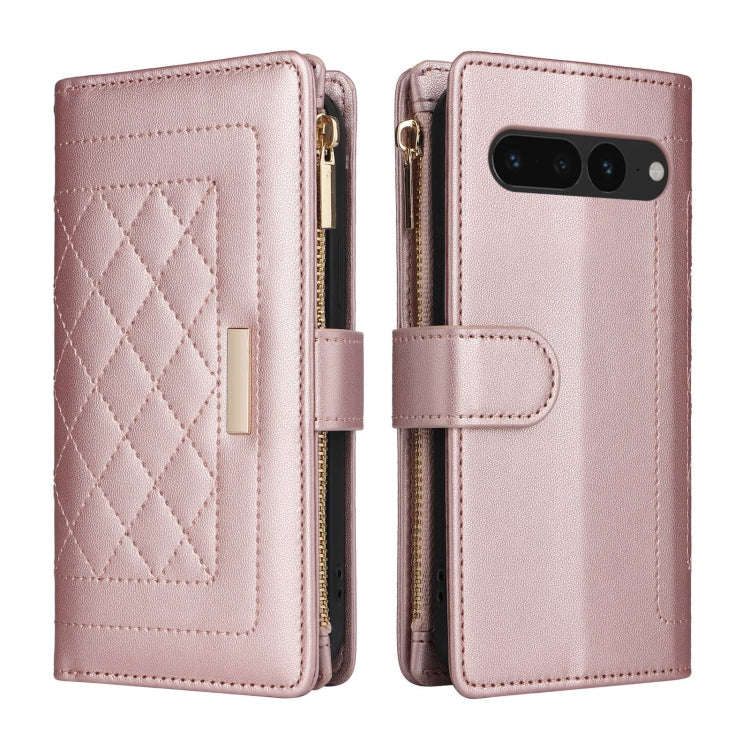 For Google Pixel 7 Pro Crossbody Zipper Wallet Rhombus Leather Phone Case(Rose Gold)