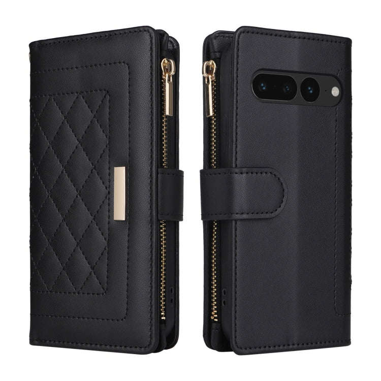 For Google Pixel 7 Pro Crossbody Zipper Wallet Rhombus Leather Phone Case(Black)
