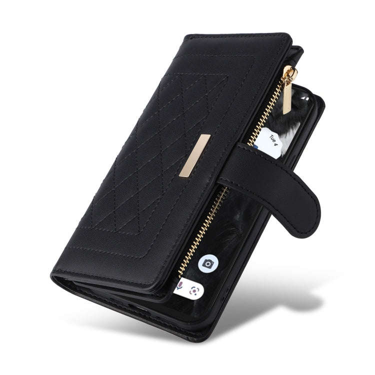 For Google Pixel 7 Pro Crossbody Zipper Wallet Rhombus Leather Phone Case(Black)