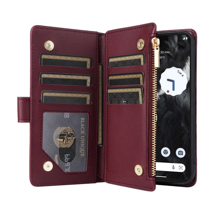 For Google Pixel 7 Pro Crossbody Zipper Wallet Rhombus Leather Phone Case(Wine Red)