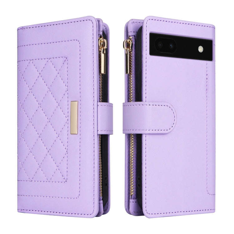 For Google Pixel 6a Crossbody Zipper Wallet Rhombus Leather Phone Case(Purple)