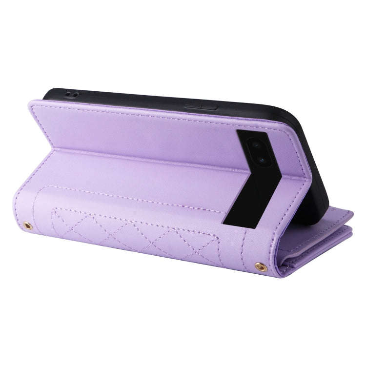 For Google Pixel 6a Crossbody Zipper Wallet Rhombus Leather Phone Case(Purple)