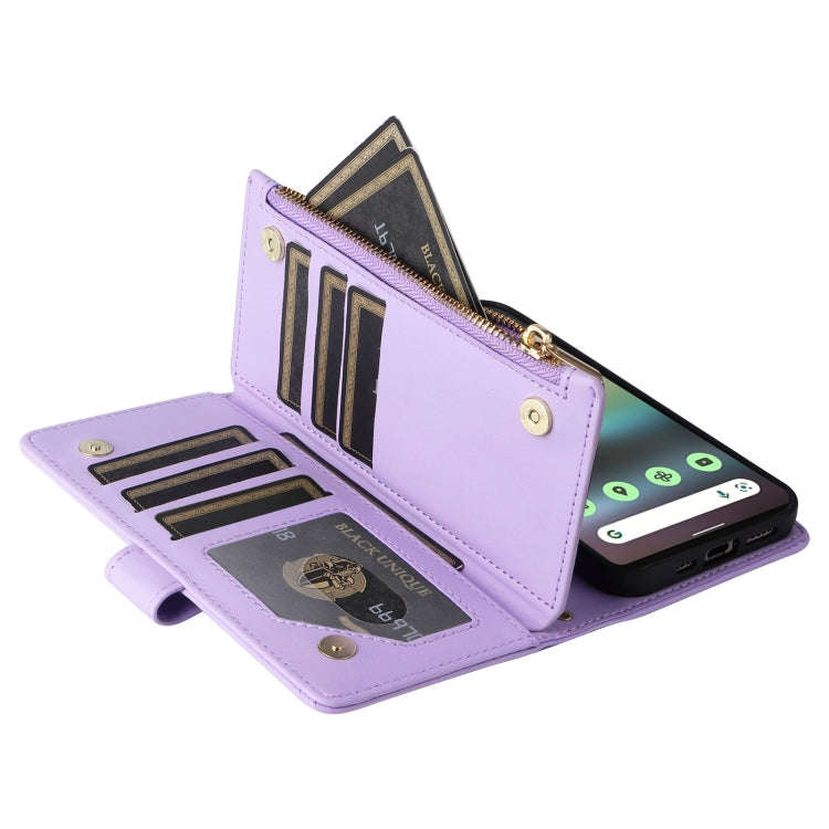 For Google Pixel 6a Crossbody Zipper Wallet Rhombus Leather Phone Case(Purple)