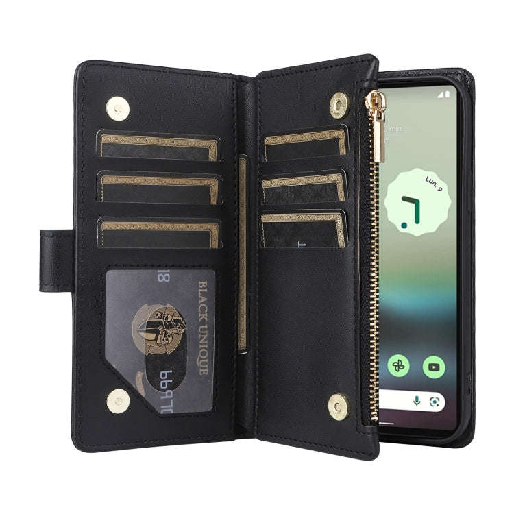 For Google Pixel 6a Crossbody Zipper Wallet Rhombus Leather Phone Case(Black)