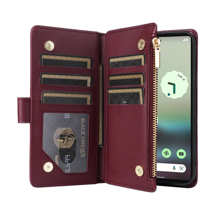 For Google Pixel 6a Crossbody Zipper Wallet Rhombus Leather Phone Case(Wine Red)
