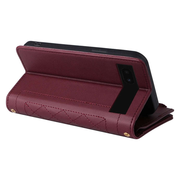 For Google Pixel 6a Crossbody Zipper Wallet Rhombus Leather Phone Case(Wine Red)