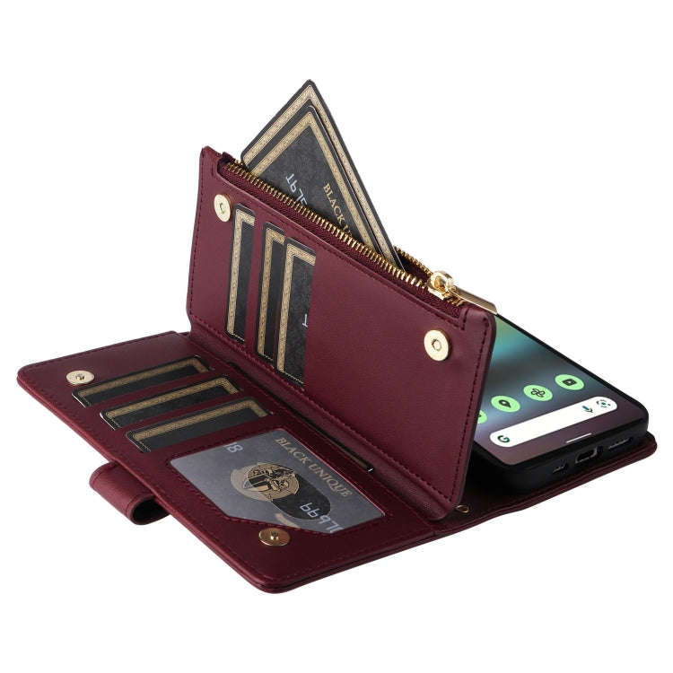 For Google Pixel 6a Crossbody Zipper Wallet Rhombus Leather Phone Case(Wine Red)
