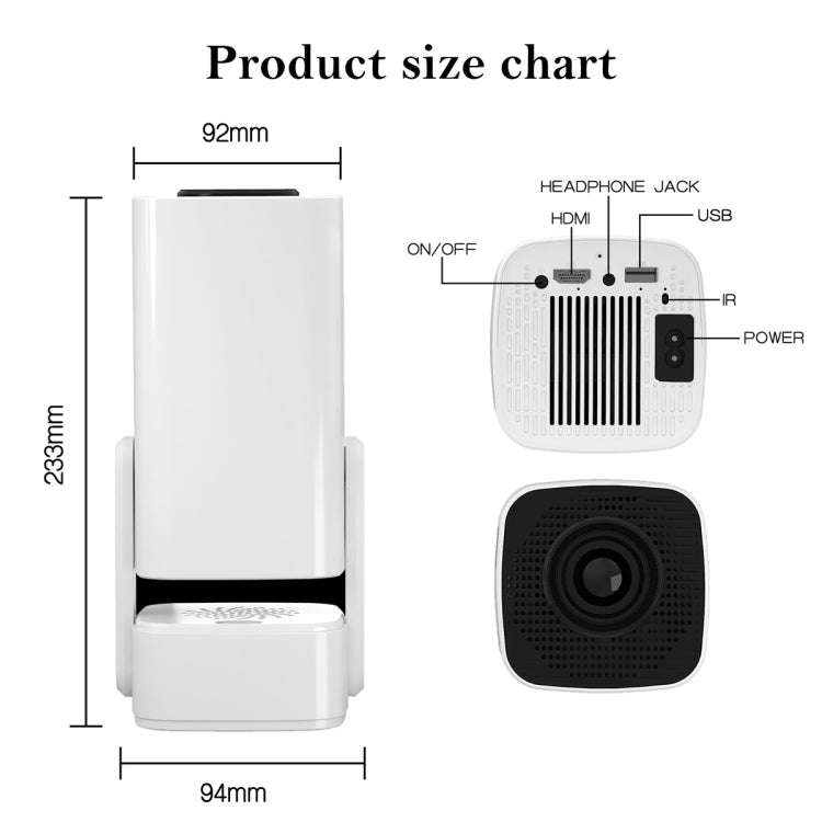 Y7S 720P Android 11 OS Portable Home WiFi Projector with Speaker, CPU:Allwinner H713(EU Plug)