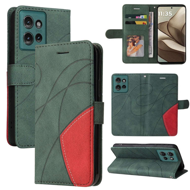 For Motorola Edge 50 5G Dual-color Splicing Flip Leather Phone Case(Green)
