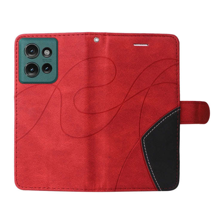 For Motorola Edge 50 5G Dual-color Splicing Flip Leather Phone Case(Red)