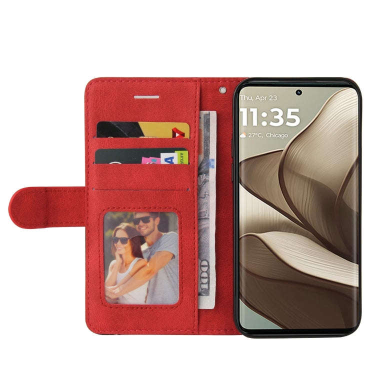 For Motorola Edge 50 5G Dual-color Splicing Flip Leather Phone Case(Red)