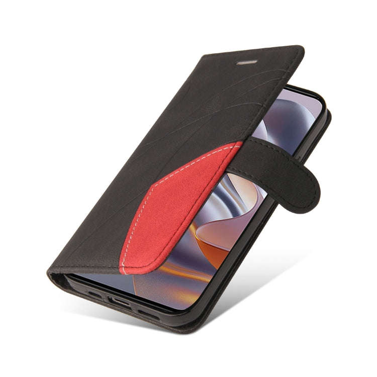 For Motorola Edge 50 Neo Dual-color Splicing Flip Leather Phone Case(Black)