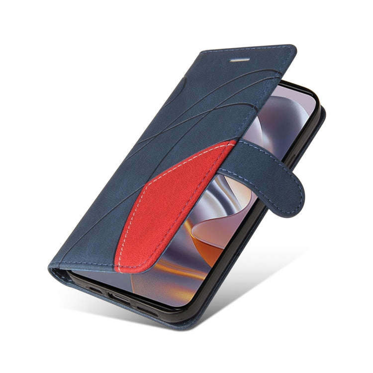 For Motorola Edge 50 Neo Dual-color Splicing Flip Leather Phone Case(Blue)