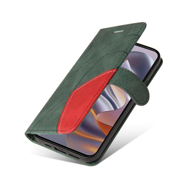 For Motorola Edge 50 Neo Dual-color Splicing Flip Leather Phone Case(Green)