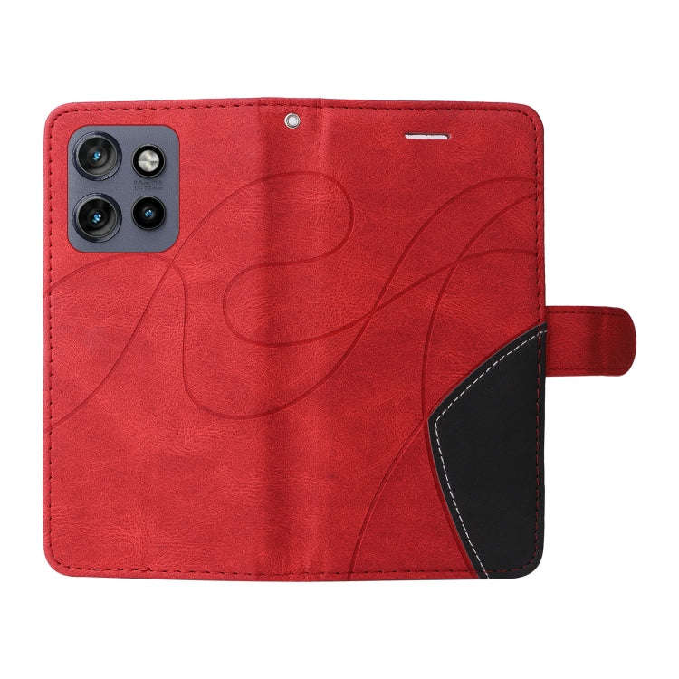 For Motorola Edge 50 Neo Dual-color Splicing Flip Leather Phone Case(Red)