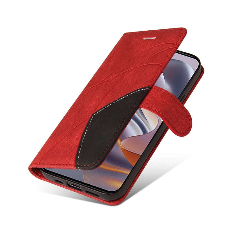 For Motorola Edge 50 Neo Dual-color Splicing Flip Leather Phone Case(Red)
