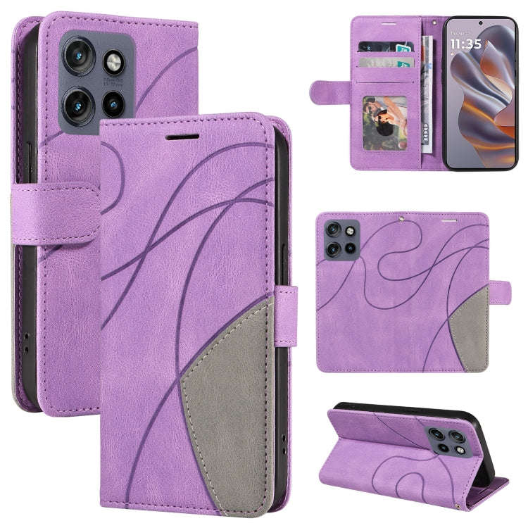 For Motorola Edge 50 Neo Dual-color Splicing Flip Leather Phone Case(Purple)