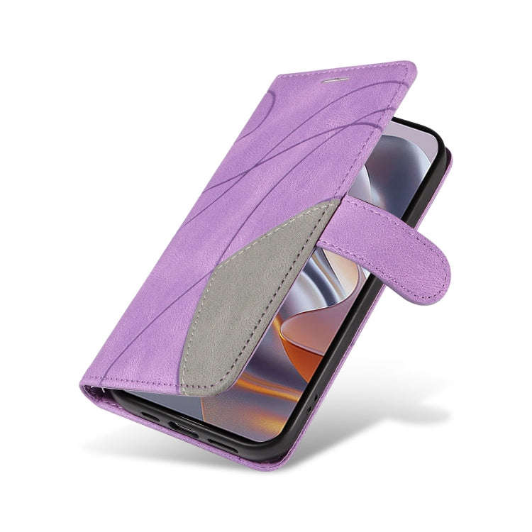 For Motorola Edge 50 Neo Dual-color Splicing Flip Leather Phone Case(Purple)